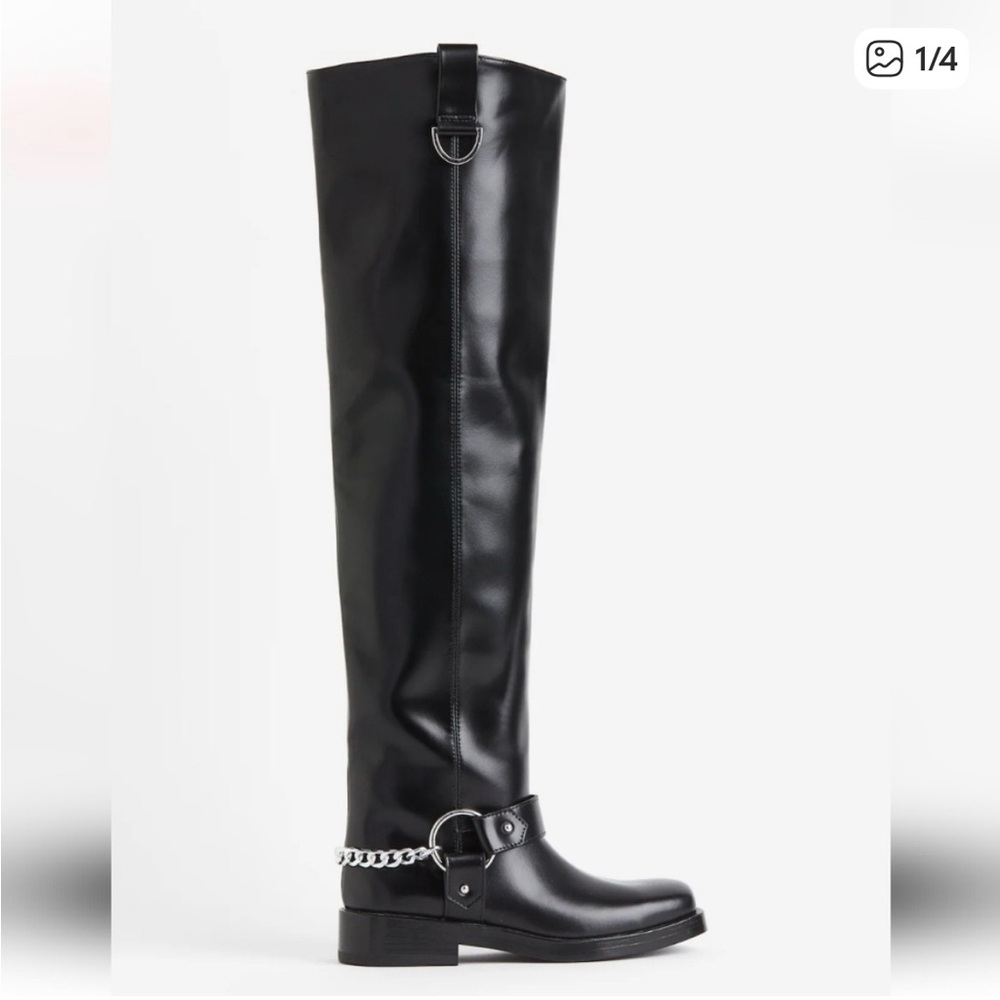 Tall thigh-high Black Women's Riding Boots with Chain Detail